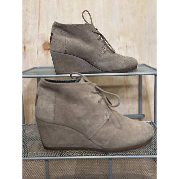 Toms Suede Desert Wedges Ankle Boots Lace-Up Booties Taupe Beige Size Womens 8 - Picture 14 of 16